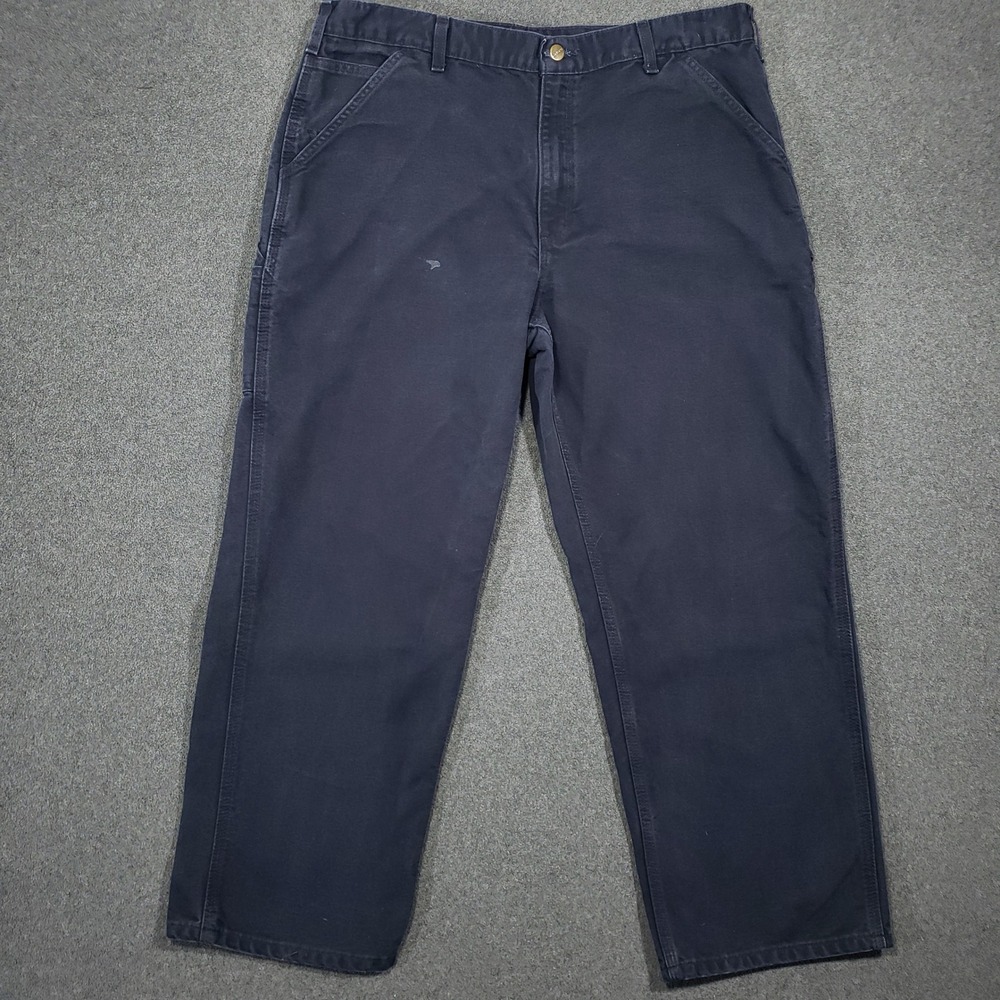 Carhartt Washed Duck‎ Work Dungaree Mens 38x30 Navy Blue Carpenter Pants B11-MDT